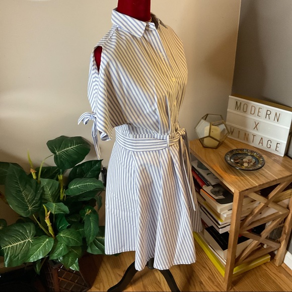 SOLD NM Neiman Marcus Striped Cotton Dress Blue Size 4 - Picture 3 of 8